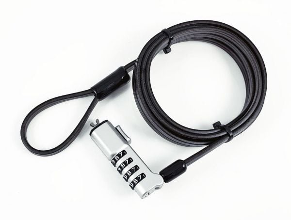 eSTUFF - Lås för säkerhetskabel - slim kombination, kilspalt - svart, silver - 1.8 m