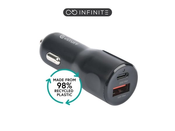eSTUFF INFINITE - Strömadapter för bil - 38 Watt - 3 A - QC 3.0, PD 2.0, Apple Fast Charge - 2 utdatakontakter (USB typ A, USB-C) - svart