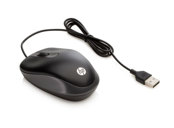 HP USB Travel Mouse, Ambidextrous, Optical, USB Type-A, 1000 DPI, Black