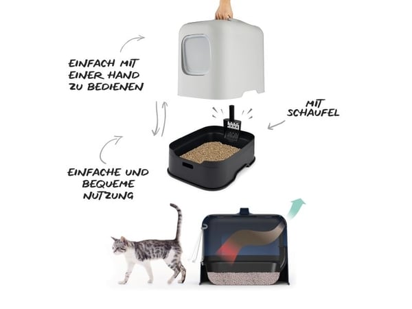 Rotho BIALA, Katt, Kattedo med lokk, Sort, Grå, Plast, 395 mm, 510 mm