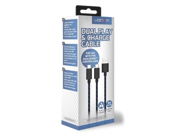 Venom VS5002, Kabel, PlayStation 5, Sort, Blå, 3 m, 50 mm, 40 mm