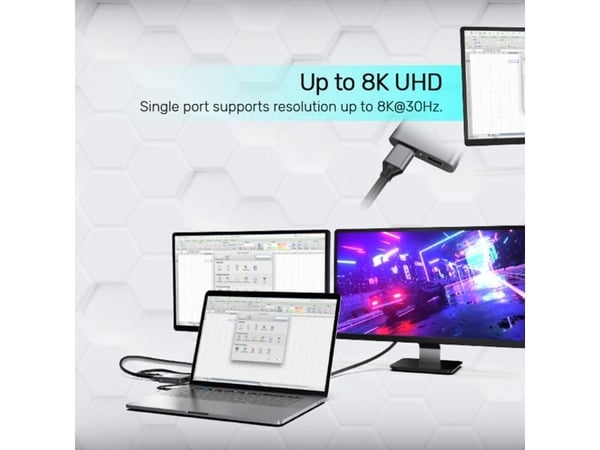 Unitek - Videokort - USB-C (hane) till DisplayPort (hona) - Thunderbolt 3 / Thunderbolt 4 / DisplayPort 1.4 - 15 cm - 8K60 Hz (7680 x 4320) stöd, d...