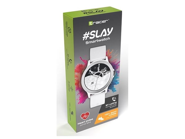 Tracer SMK3 SLAY - Smartklokke med stropp - hvit - display 1.28" - 128 MB - Bluetooth - 38.2 g