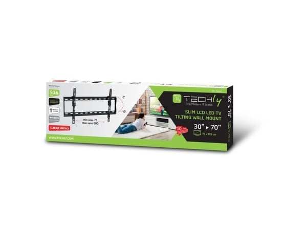 Techly ICA-PLB 261L, 76,2 cm (30"), 177,8 cm (70"), 200 x 200 mm, 600 x 400 mm, -10 - 0°, Musta