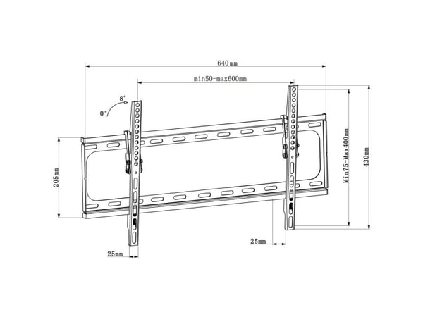 Techly ICA-PLB 261L, 76,2 cm (30"), 177,8 cm (70"), 200 x 200 mm, 600 x 400 mm, -10 - 0°, Musta