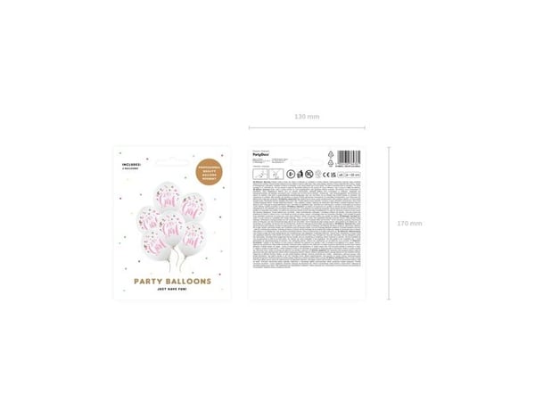 PartyDeco SB14P-233-008-6, Toy balloon, Latex, Gull, Rosa, Hvit, Temafest, Oval, 30 cm