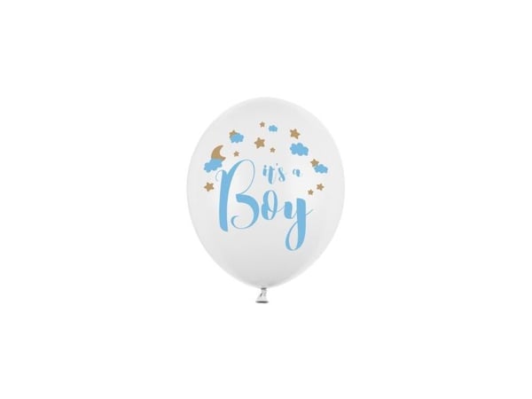 PartyDeco SB14P-232-008-6, Toy balloon, Latex, Blå, Gull, Hvit, Temafest, Oval, 30 cm