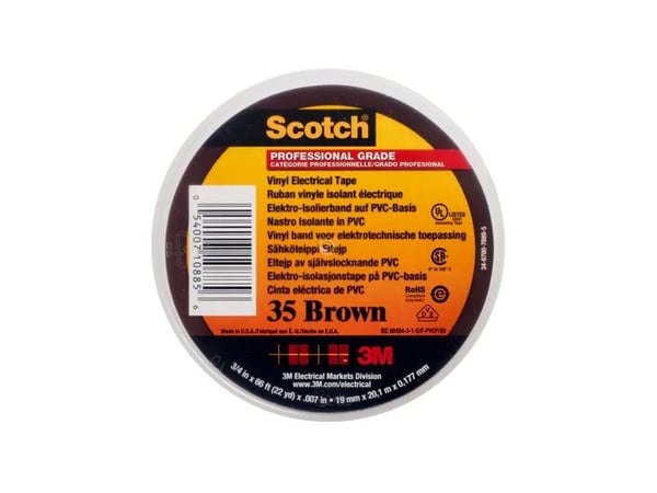Scotch® 35 ruskea värinkestävä merkintä- ja eristysteippi 19 mm x 20 m, 0,18 mm paksuinen Scotch® 35 ruskea värinkestävä merkintä- ja eristysteippi 19 mm x 20 m, 0,18 mm paksuinen