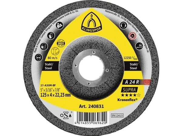 Klingspor 240831 A 24 R Supra skrubbeskive forkrøppet 125 mm 22,23 mm, 10 stk