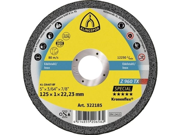 Klingspor Z 960 TX 322185 Leikkuukiekko suora 125 mm 22,23 mm 25 kpl 25 kpl