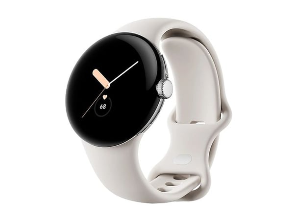 Google Pixel Watch - Polert sølv - smartklokke med bånd - fluorelastomer - chalk - båndbredde: L - 32 GB - Bluetooth, Wi-Fi, NFC - 36 g
