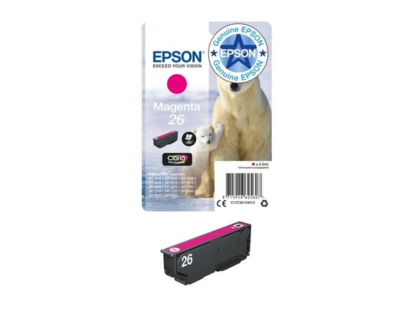 Epson 26 - 4.5 ml - magenta - original - blære med RF/lyd-alarm - blekkpatron - for Expression Premium XP-510, 520, 600, 605, 610, 615, 620, 625, 7...