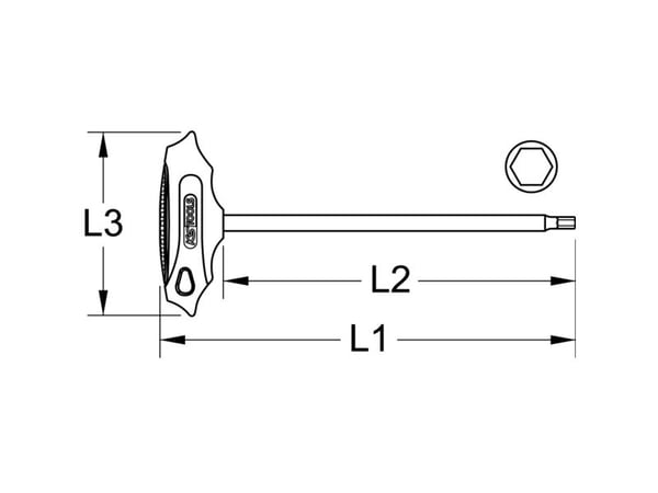 KS Tools 158.80325, Insexnyckel med T-handtag, Metrisk, 1 styck, Kromvanadinstål, 2.5 mm, 13 cm