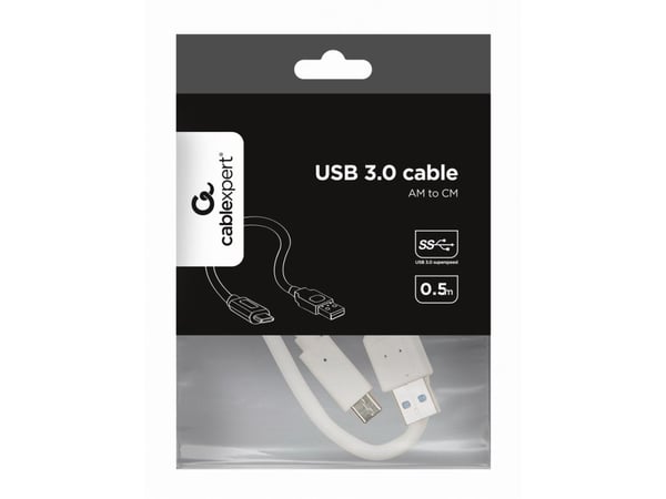 Cablexpert - USB-kabel - USB (hane) till USB-C (hane) - USB 3.0 - 3 A - strömöverföring upp till 36 W, formpressad - vit
