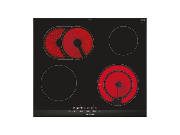 Siemens iQ300 ET675FNP1E - Keramisk komfyrtopp - 4 plater - Nisje - bredde: 56 cm - dybde: 49 cm - med fasettert frontkant, - med sidepynt av rustf...