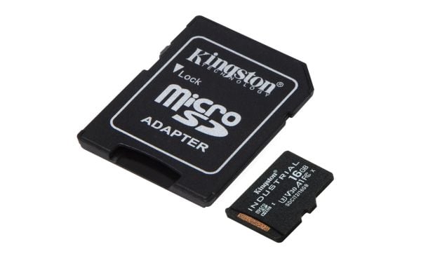 Kingston Industrial – Flash-muistikortti (mukana microSDHC–SD-sovitin) – 16 GB – A1 / Video Class V30 / UHS-I U3 / Class 10 – microSDHC UHS-I