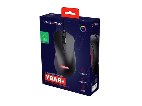 Trust GXT 924 YBAR+ - Mus - høyrehendt - optisk - 6 knapper - kablet - USB - svart
