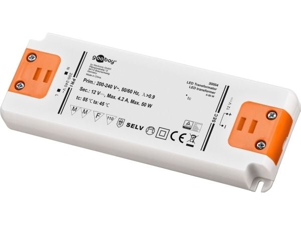 Goobay 30004, Elektronisk lystransformator, Oransje, Hvit, IP20, -20 - 45 °C, CE, RoHS Directive 2011/65/EU [OJEU L174/88-110, 01.07.2011, 50 W
