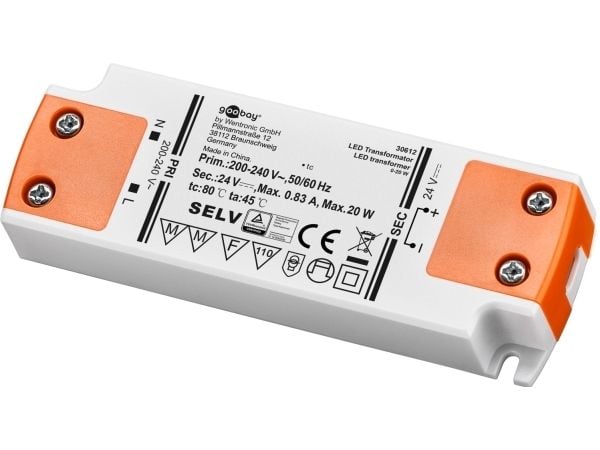 Goobay 30612, Elektronisk lystransformator, Oransje, Hvit, IP10, -20 - 45 °C, CE, RoHS Directive 2011/65/EU [OJEU L174/88-110, 01.07.2011, 20 W
