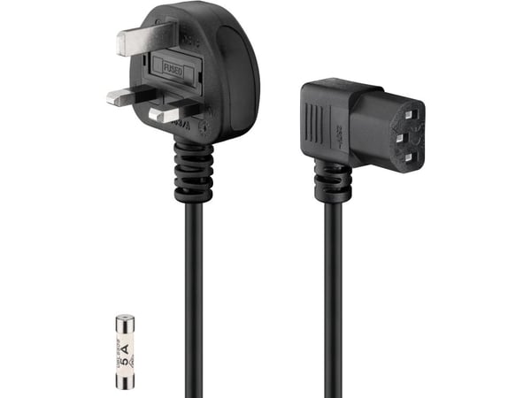 goobay - Strömkabel - BS 1363 (han) til power IEC 60320 C13 vinklet - AC 230 V - 10 A - 2 m - sort - Storbritannien