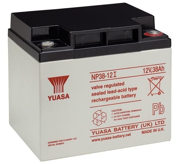 Yuasa NP38-12I, Sealed Lead Acid (VRLA), 12 V, 1 kpl, Musta, Valkoinen, 20 h, 13,9 kg