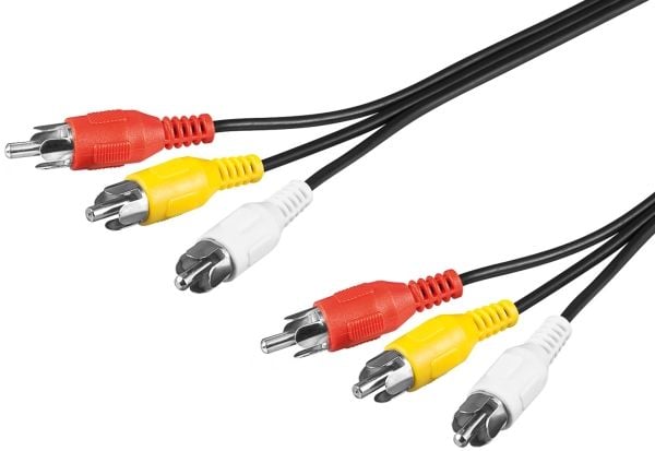 Goobay 50382, 3 x RCA, Hankjønn, 3 x RCA, Hankjønn, 3 m, Rød, Hvit, Gult
