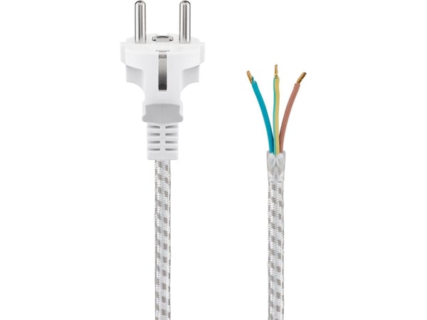 Wentronic Goobay skyddskontaktkabel värmebeständig för montering, 3 m, vit,silver, vit-silver - typ F (typ F, CEE 7/7) > lösa kabeländar (50504)