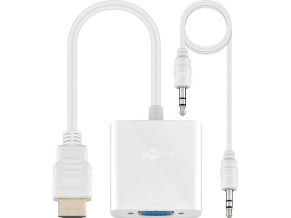 goobay - Video/audio-adapter - HDMI hann til HD-15 (VGA), mini-phone stereo 3.5 mm hunn - 2.5 cm - hvit