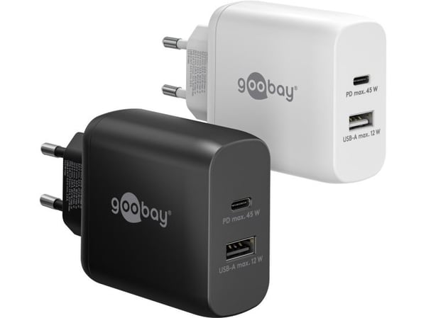 goobay - Strømadapter - GaN - 45 watt - 3 A - PD - 2 utgangskontakter (USB, USB-C) - hvit
