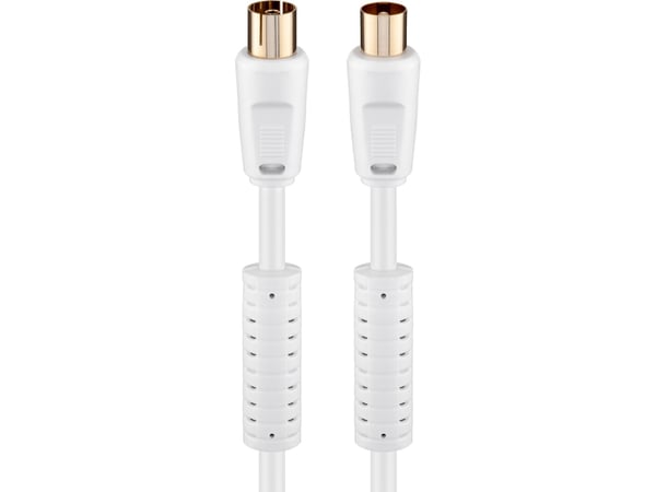 Wentronic Goobay antennetilkoblingskabel, 100 % skjermet, ferritt, gullbelagt, hvit, 1,5 m - koaksialplugg <=> koaksialkontakt (67276)
