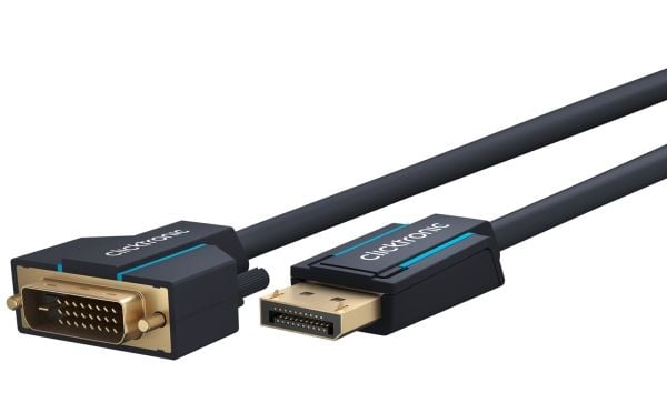 ClickTronic 70729, 2 m, DisplayPort, DVI, Guld, Blå, Kobber