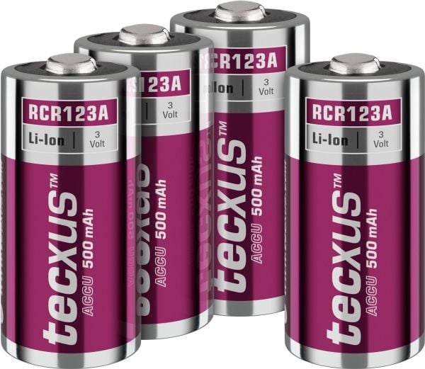 RCR123 oppladbart batteri - 500 mAh, 4 stk i eske
