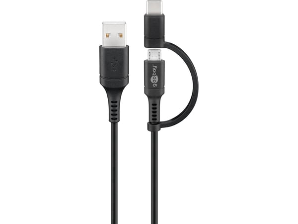 goobay 2in1 - USB-kabel - USB (hann) til Micro-USB type B, USB-C - USB 2.0 - 2.1 A - 1 m - reversible kontakter