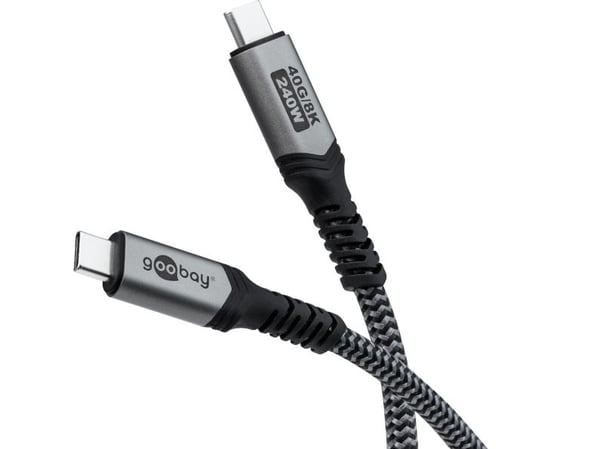 Goobay 74212, 1,5 m, USB C, USB C, 40 Gbit/s, Svart, Grå