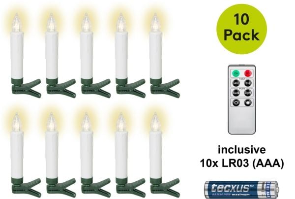 10 trådløse LED juletrærlys inkl. 20x AAA (LR03)