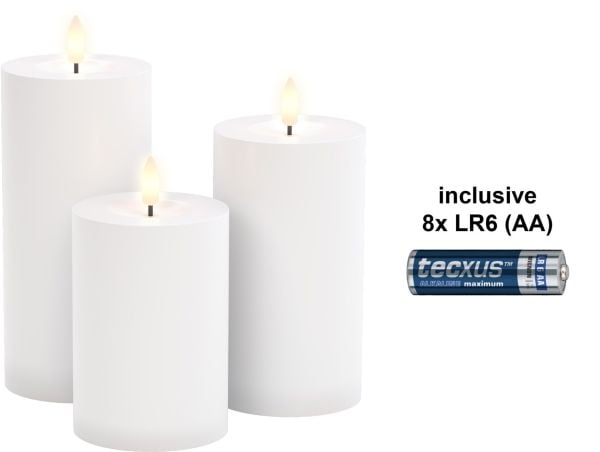 Sæt med 3 LED-stearinlys "Outdoor", hvid, inkl. 8x AA (LR6)