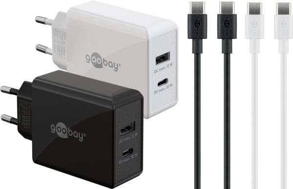 30 W Twin Power Set 2x USB-C-opladere , 2x USB-C-kabler