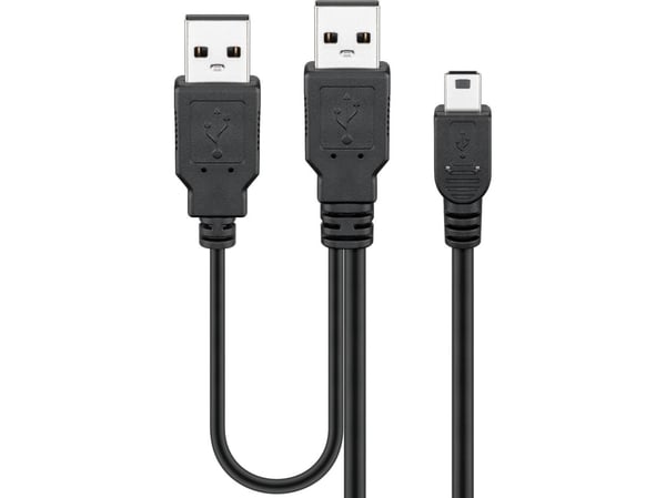 Goobay USB 2.0-kabel, 0,6 m, 0,6 m, 2 x USB A, Mini-USB B, Hanstik/Hanstik, Sort