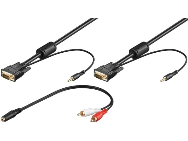 goobay - VGA/ljudkabelsats - 3 m - rund, tumskruvar - svart