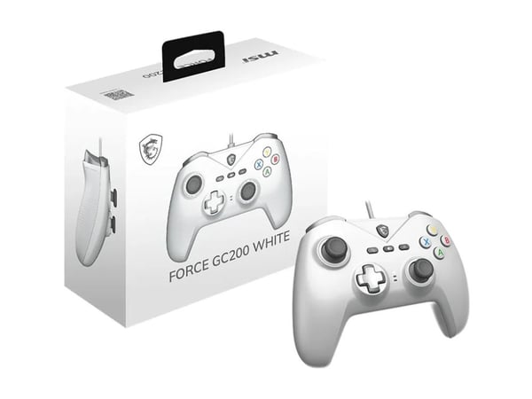 MSI FORCE GC200 WHITE, Gamepad, Android, PC, Tilbageknap, D-måtte, Knappen Makro, Afbryderknap, Knappen Start, Knappen Turbo, Analog/digital, Ledni...