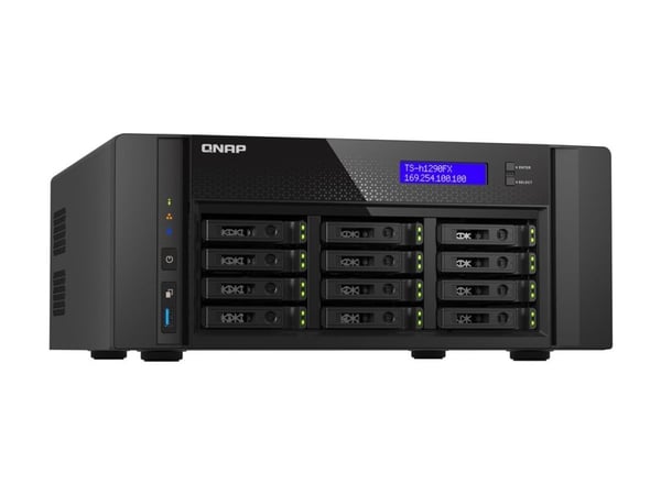 QNAP TS-h1290FX - NAS-server - 12 brønner - SATA 6Gb/s / PCIe (NVMe) / U.2 - RAM 64 GB - 25 Gigabit Ethernet / 2.5 Gigabit Ethernet - iSCSI støtte