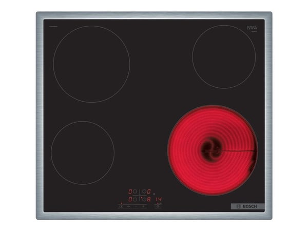 Bosch Serie | 4 PKE645BB2E - Keramisk häll - 4 kokplattor - Fördjupning - bredd: 56 cm - djup: 49 cm - med kanter i rostfritt stål - svart / rostfr...