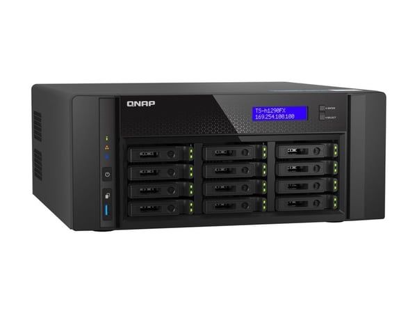 QNAP TS-h1290FX - NAS-server - 12 brønner - SATA 6Gb/s / PCIe (NVMe) / U.2 - RAM 64 GB - 25 Gigabit Ethernet / 2.5 Gigabit Ethernet - iSCSI støtte