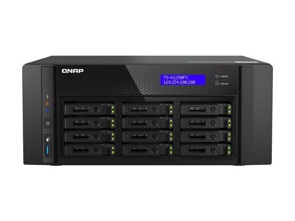QNAP TS-h1290FX - NAS-server - 12 brønner - SATA 6Gb/s / PCIe (NVMe) / U.2 - RAM 64 GB - 25 Gigabit Ethernet / 2.5 Gigabit Ethernet - iSCSI støtte