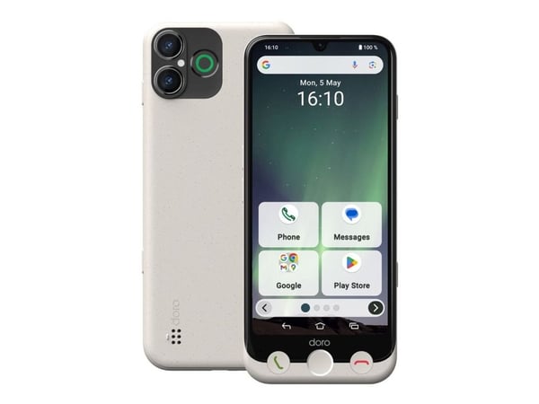 Doro Aurora A30, 15,5 cm (6.1"), 6 GB, 128 GB, 50 MP, Android 14, Musta, Valkoinen