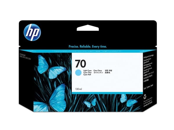 HP 70 - 130 ml - lys cyan - original - DesignJet - blekkpatron - for DesignJet HD Pro MFP, T120, Z2100, Z3100, Z3100ps, Z3200, Z3200ps, Z5200, Z5400
