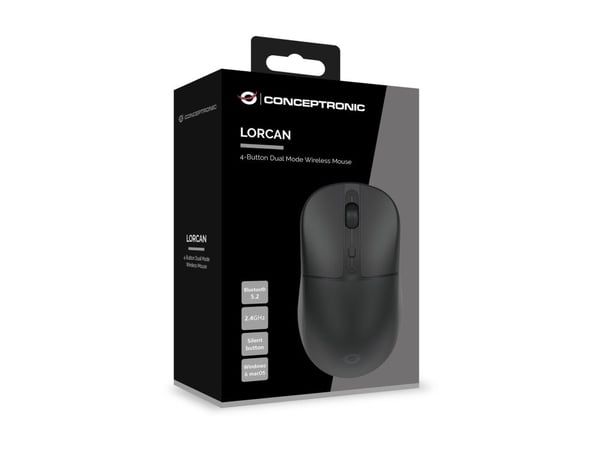 Conceptronic LORCAN04B - Mus - dual-läge - höger- och vänsterhänta - optisk - 4 knappar - trådlös - Bluetooth 5.2, 2.4 GHz - svart