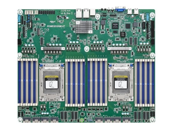 ASRock Rack ROME2D32GM-2T - Hovedkort - Socket SP3 - 2 Støttede CPU-er - USB 3.2 Gen 1 - 2 x 10 Gigabit LAN - innbygd grafikk