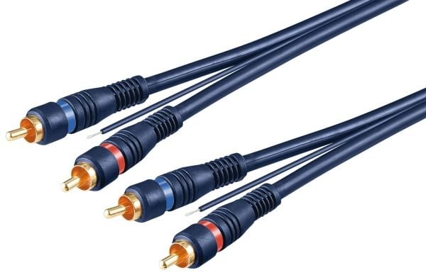 goobay - Ljudkabel - sammansatt ljud - RCA kontakt till RCA kontakt - 5 m - dubbelt skärmad koaxial - blå