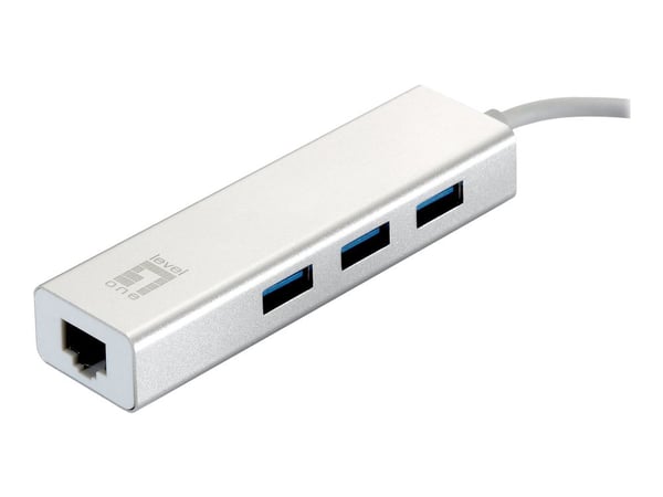 LevelOne USB-0504 - Hubb - 3 x SuperSpeed USB 3.0 + 1 x 10/100/1000 - skrivbordsmodell